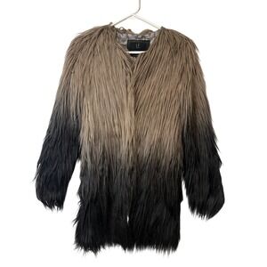 Unreal Fur Ombre Faux Fur Coat Tan Black Gradient Shaggy Jacket Womens XS